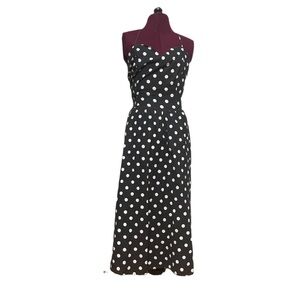 Vintage Black and white polka dot maxi dress tradition Sears Small